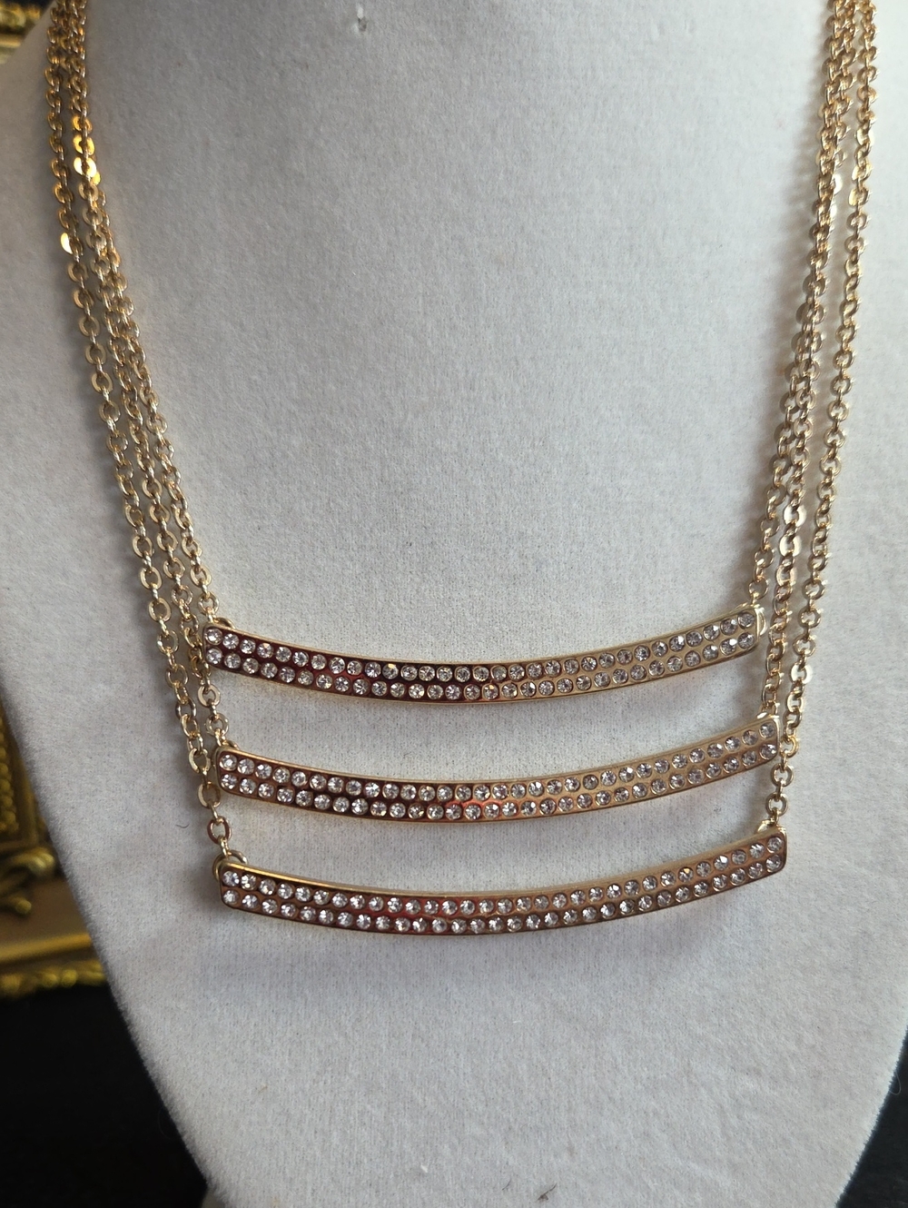 G By Guess Goldtone Triple Bar Crystal Necklace